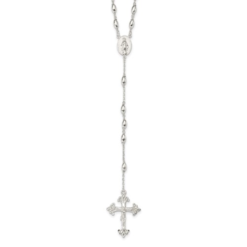 Sterling Silver Polished Beaded Rosary Necklace, 18"
