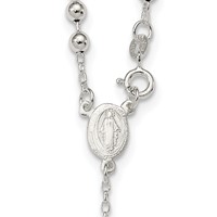 Sterling Silver Polished Beaded 18 Inch Rosary Necklace view 3