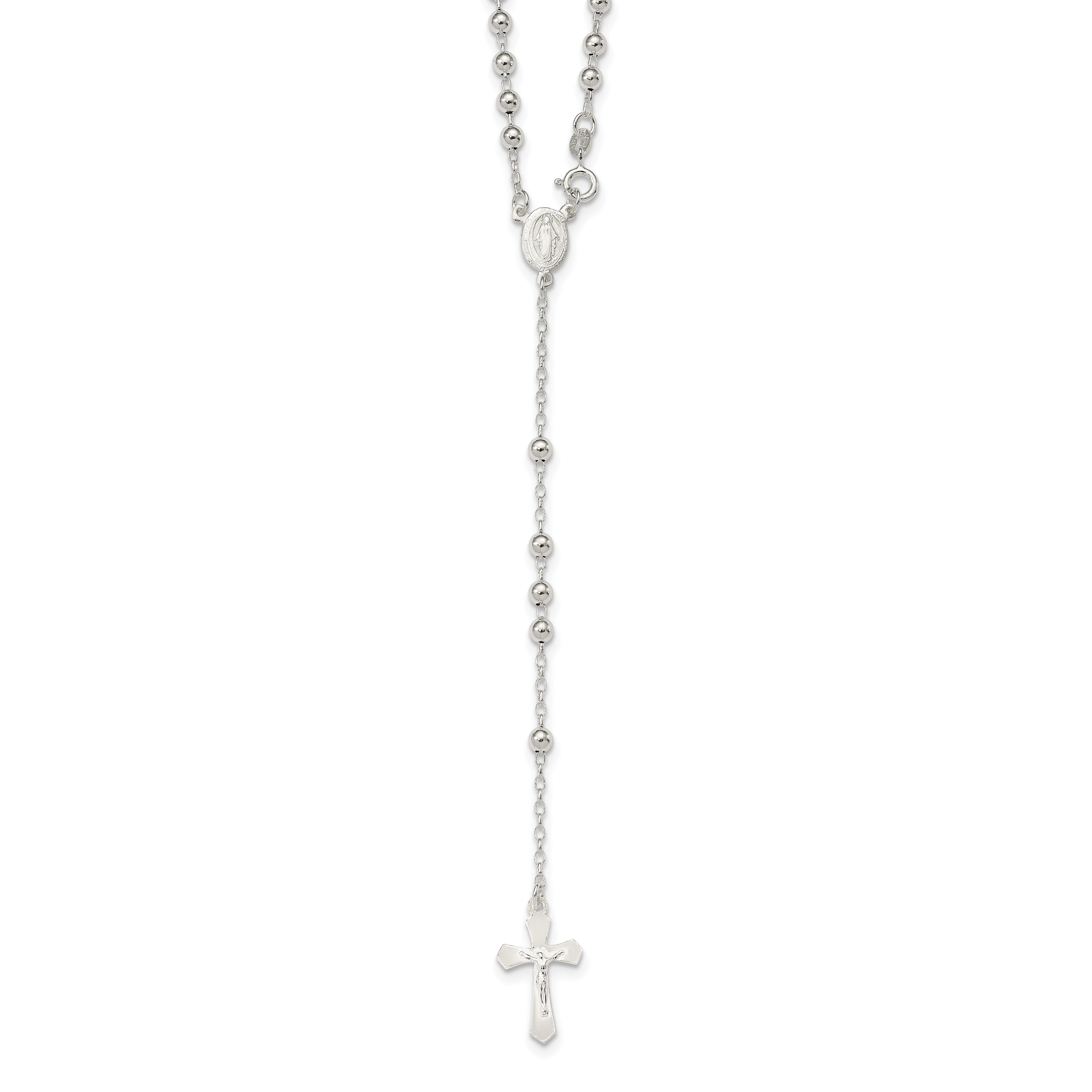 Sterling Silver Polished Bead 18 inch Rosary Necklace (QH4701-18)