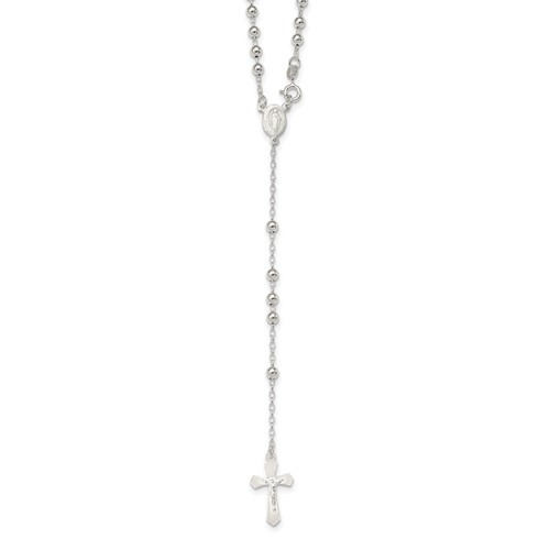 Sterling Silver Polished Beaded Rosary Necklace, 18"