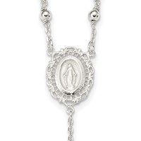 Sterling Silver Polished Beaded Rosary Necklace, 18" view 3