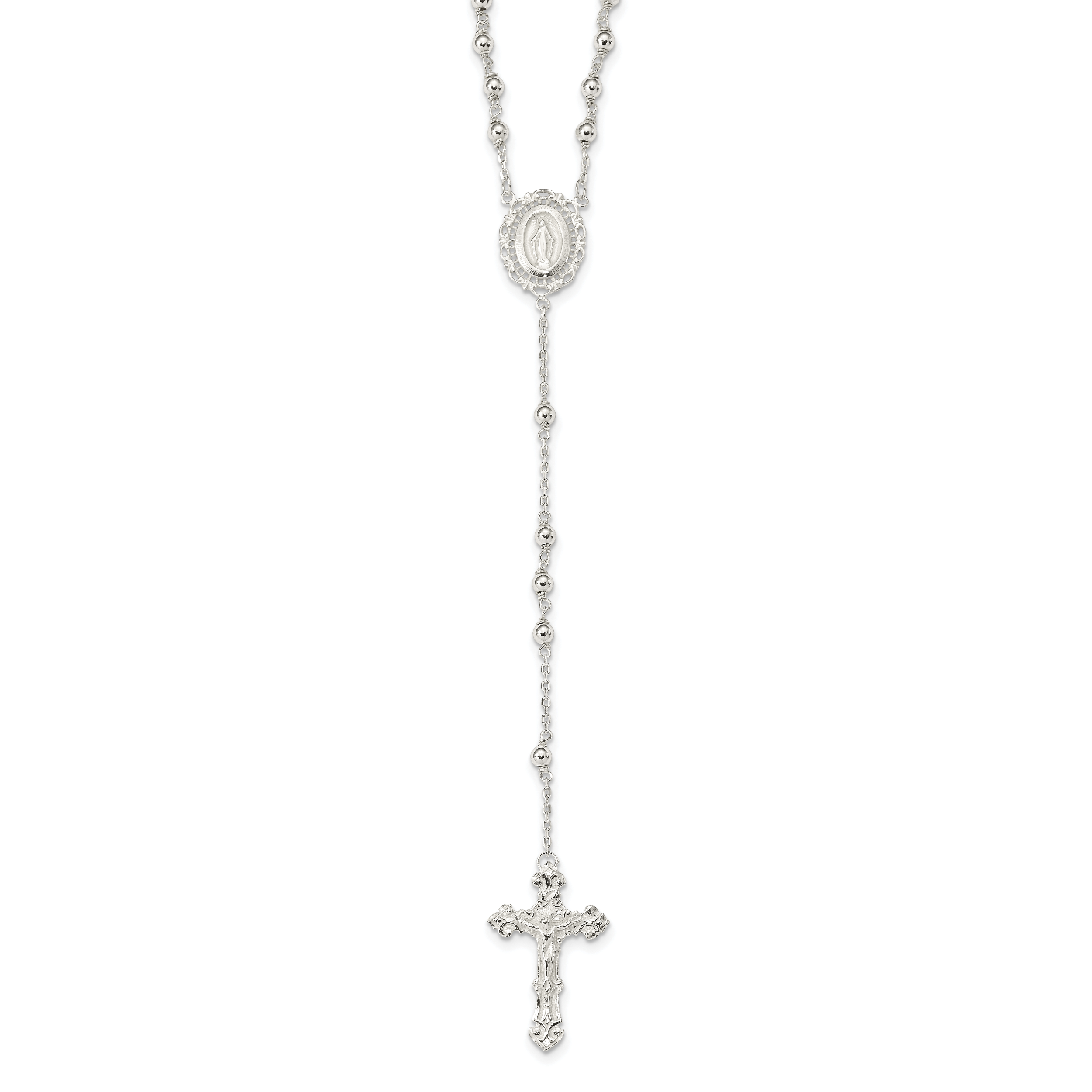 Sterling Silver Polished Rosary Necklace (QH4702-18)
