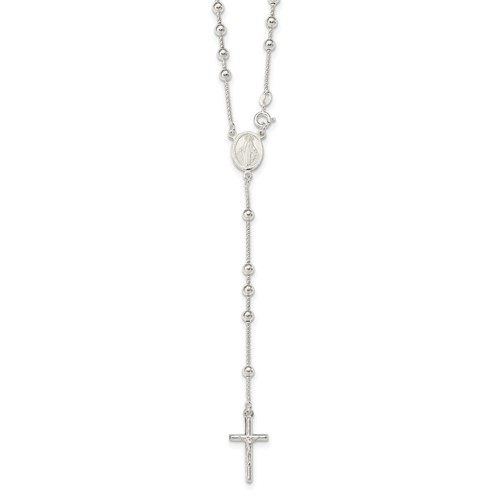 Sterling Silver Polished Beaded Rosary Necklace, 21"