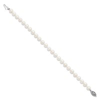 Sterling Silver Rhodium-plated 6-7mm White Near-Round Freshwater Cultured Pearl Bracelet, 7.25" view 2