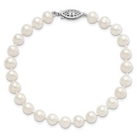 Sterling Silver Rhodium-plated 6-7mm White Near-Round Freshwater Cultured Pearl Bracelet, 7.25" view 3
