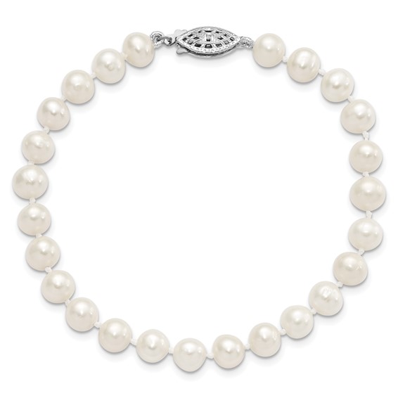 Sterling Silver Rhodium White Freshwater Cultured Pearl Bracelets
