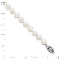 Sterling Silver Rhodium-plated 6-7mm White Near-Round Freshwater Cultured Pearl Bracelet, 7.25" view 4