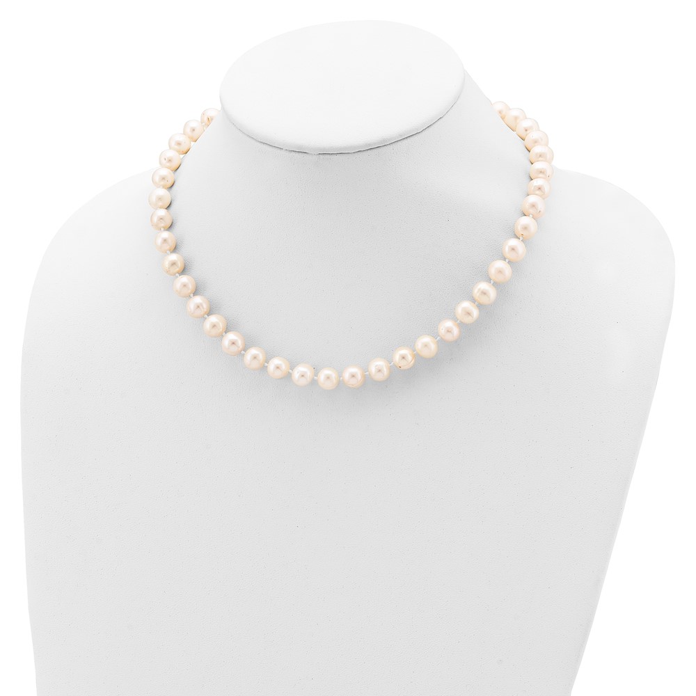 Sterling Silver Rhodium-plated 8-9mm White Near-Round Freshwater Cultured Pearl 16 inch Necklace (QH4728-16)