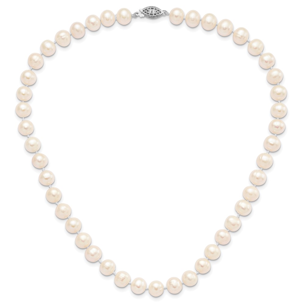 Sterling Silver Rhodium-plated 8-9mm White Near-Round Freshwater Cultured Pearl 16 inch Necklace (QH4728-16)