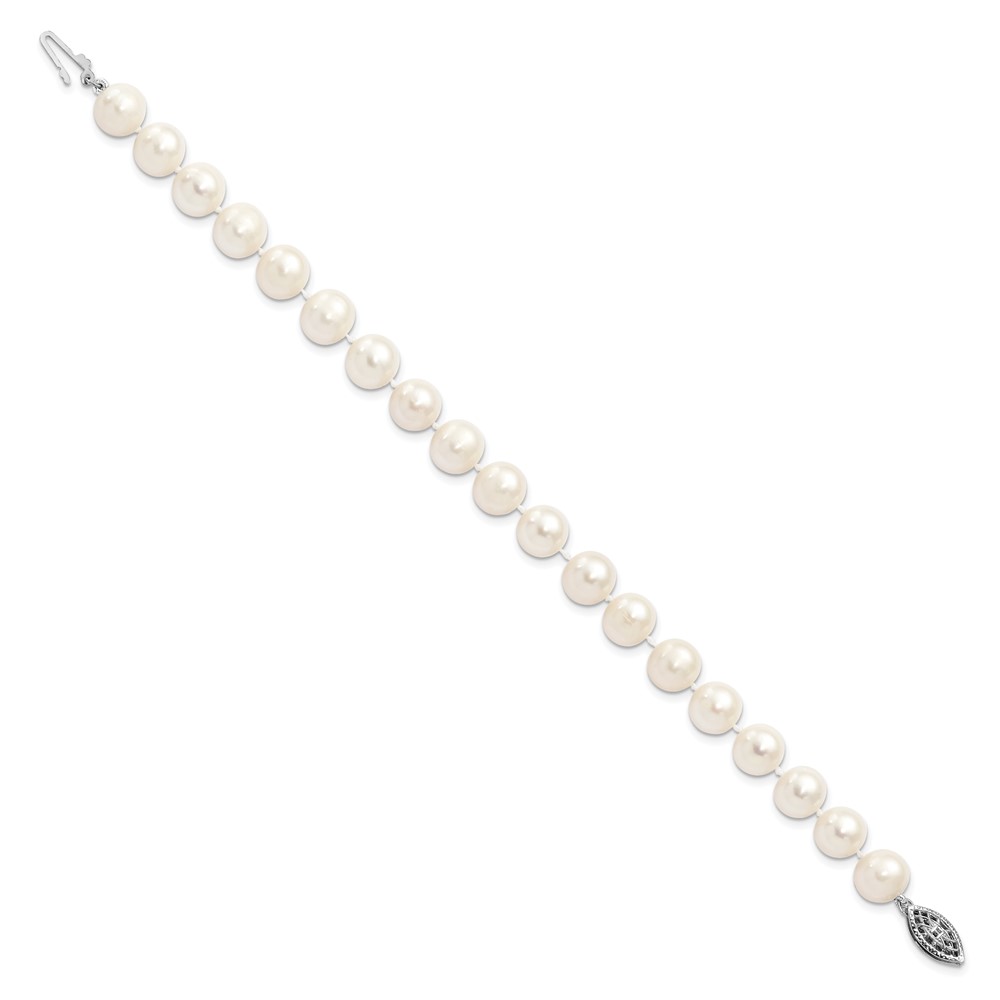 Sterling Silver Rhodium-plated 8-9mm White Near-Round Freshwater Cultured Pearl 7.25 inch Bracelet (QH4728-7.25)