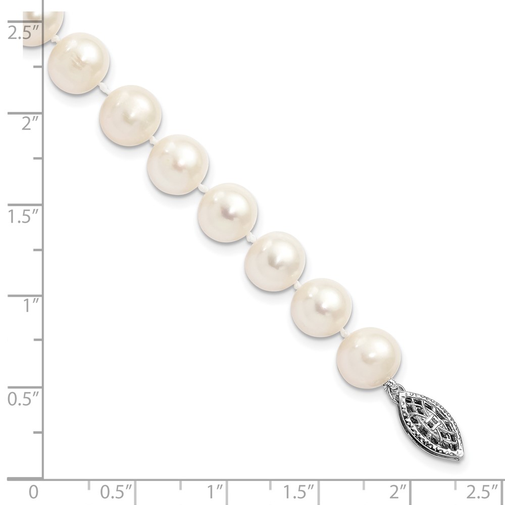 Sterling Silver Rhodium-plated 8-9mm White Near-Round Freshwater Cultured Pearl 7.25 inch Bracelet (QH4728-7.25)
