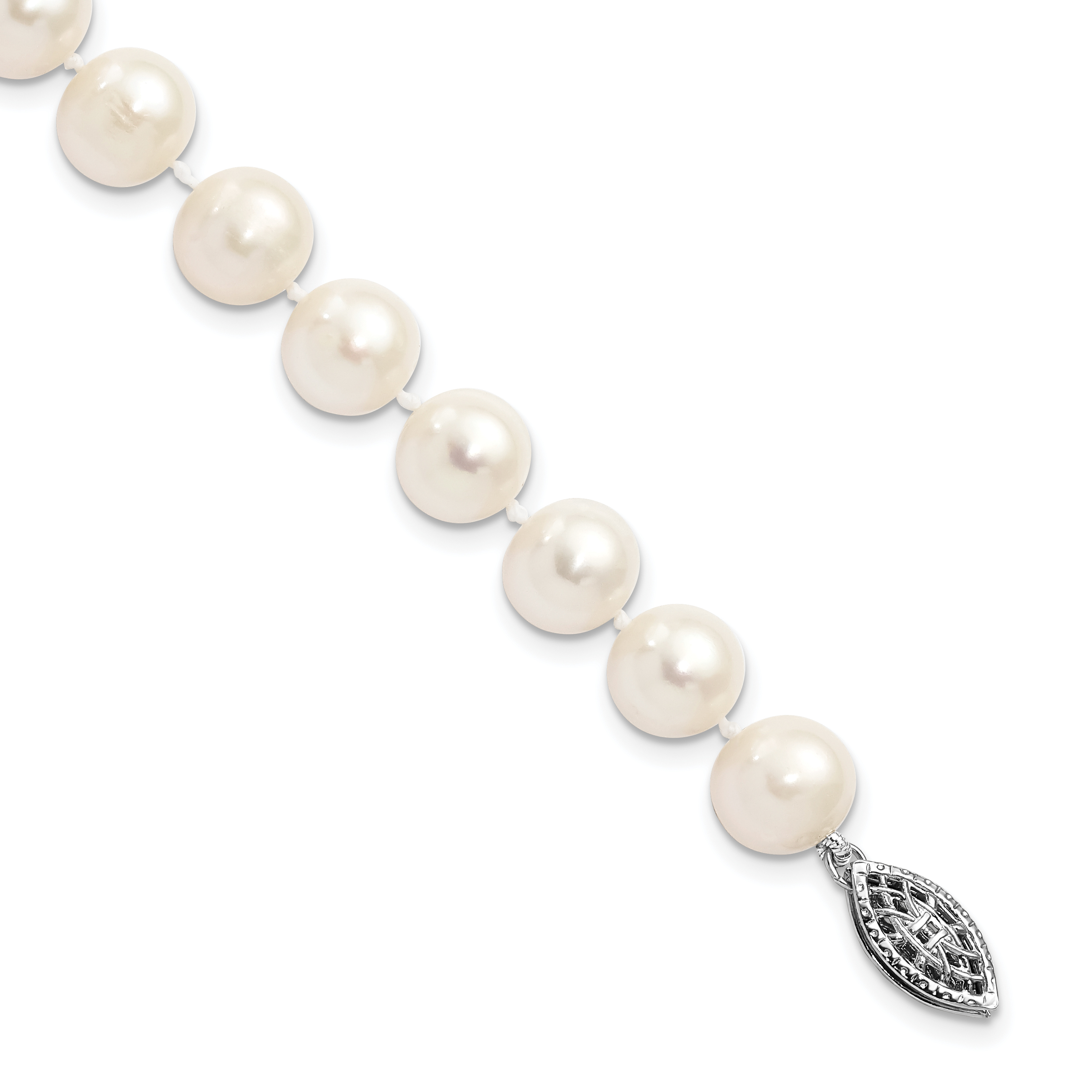 Sterling Silver Rhodium-plated 8-9mm White Near-Round Freshwater Cultured Pearl 7.25 inch Bracelet (QH4728-7.25)