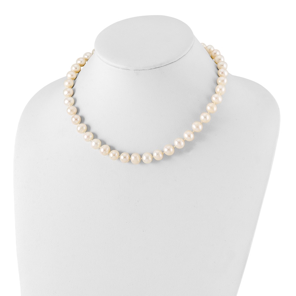 Sterling Silver Rhodium-plated 9-10mm White Near-Round Freshwater Cultured Pearl 24 inch Necklace (QH4729-24)