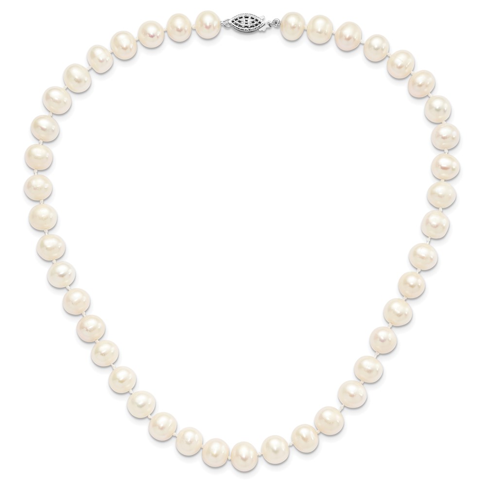 Sterling Silver Rhodium-plated 9-10mm White Near-Round Freshwater Cultured Pearl 24 inch Necklace (QH4729-24)