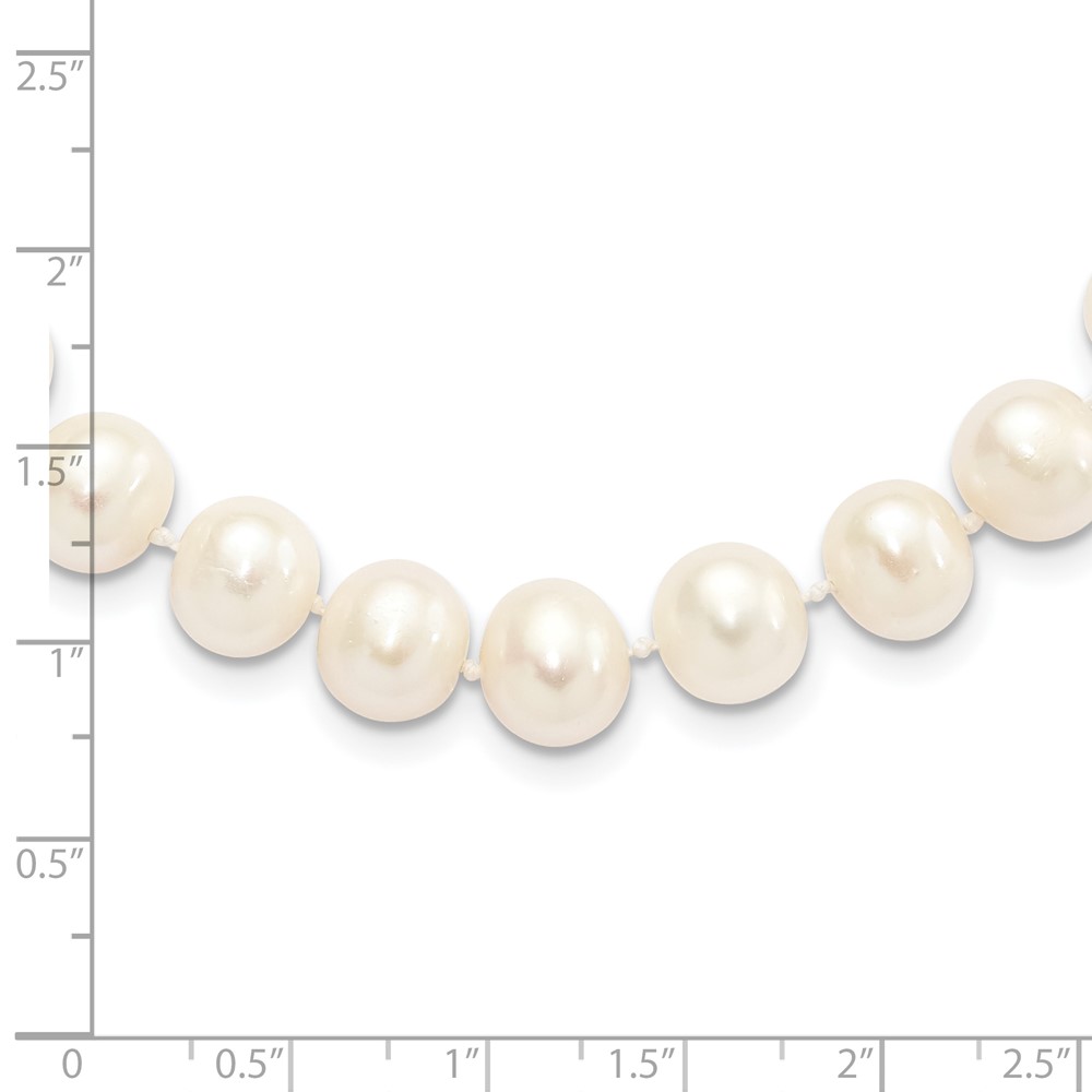 Sterling Silver Rhodium-plated 9-10mm White Near-Round Freshwater Cultured Pearl 24 inch Necklace (QH4729-24)