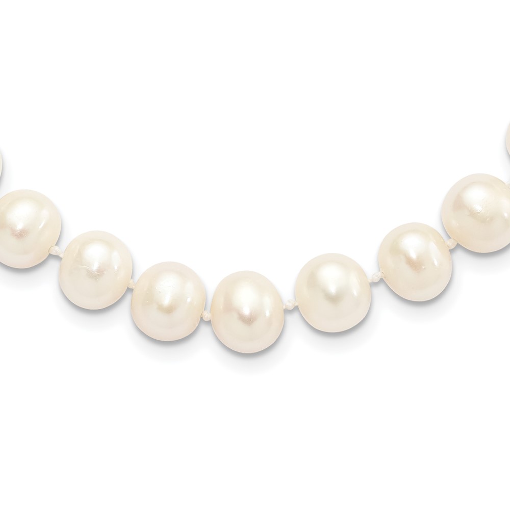 Sterling Silver Rhodium-plated 9-10mm White Near-Round Freshwater Cultured Pearl 16 inch Necklace (QH4729-16)
