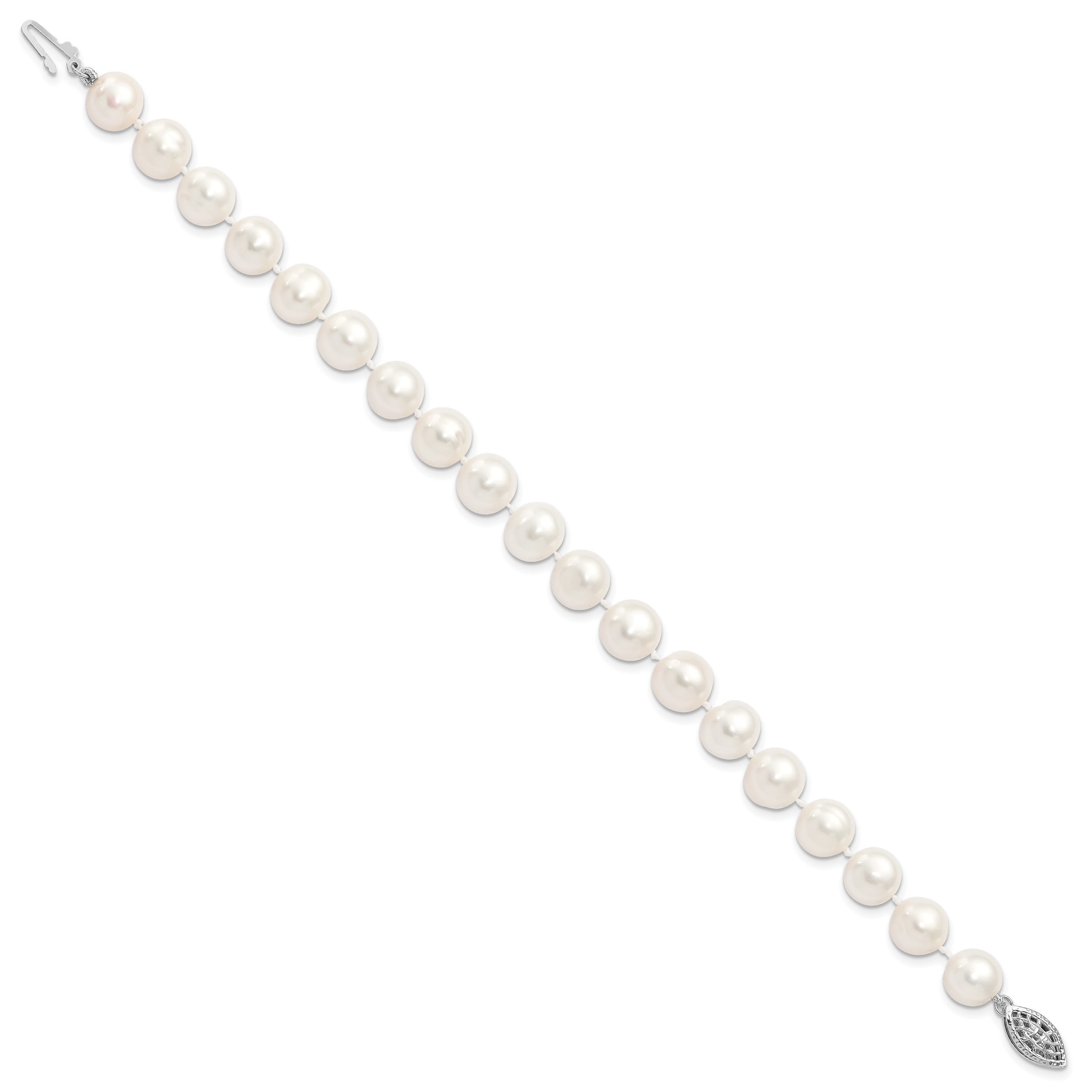 Sterling silver rhodium plated tin cup bracelet with 10mm shell pearls OTCBZ-10W