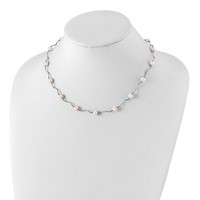 Sterling Silver Rhodium-plated 6-7mm White Near-Round Freshwater Cultured Pearl 18-Station Necklace, 18" view 3
