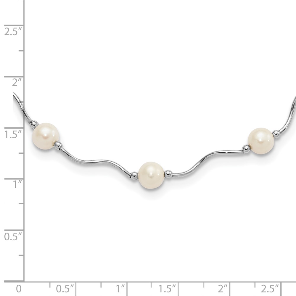 Sterling Silver Rhodium-plated 6-7mm White Near-Round Freshwater Cultured Pearl 18-Station 18 inch Necklace (QH4731-18)