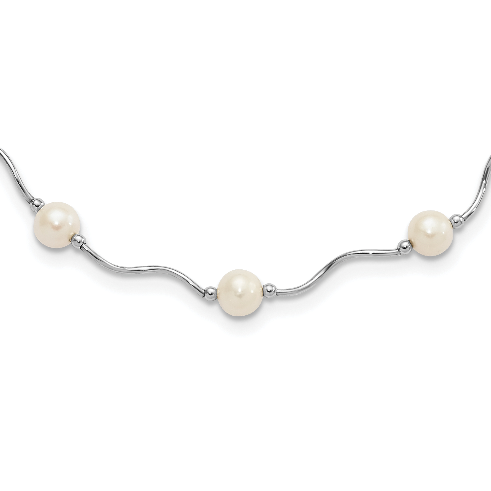 Sterling Silver Rhodium-plated 6-7mm White Near-Round Freshwater Cultured Pearl 18-Station 18 inch Necklace (QH4731-18)