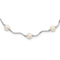 Sterling Silver Rhodium-plated 6-7mm White Near-Round Freshwater Cultured Pearl 18-Station Necklace, 18" view 1