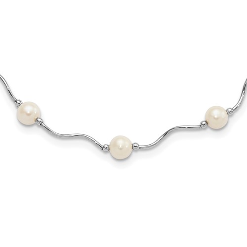 Sterling Silver Rhodium-plated 6-7mm White Near-Round Freshwater Cultured Pearl 18-Station Necklace, 18"