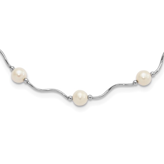 Sterling Silver Rhodium-plated 6-7mm White Near-Round Freshwater Cultured Pearl 18-Station 18 inch Necklace