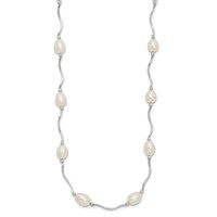 Sterling Silver Rhodium-plated 6-7mm White Rice Freshwater Cultured Pearl 16-Station Necklace, 18" view 2