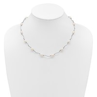 Sterling Silver Rhodium-plated 6-7mm White Rice Freshwater Cultured Pearl 16-Station Necklace, 18" view 4