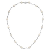 Sterling Silver Rhodium-plated 6-7mm White Rice Freshwater Cultured Pearl 16-Station Necklace, 18" view 5