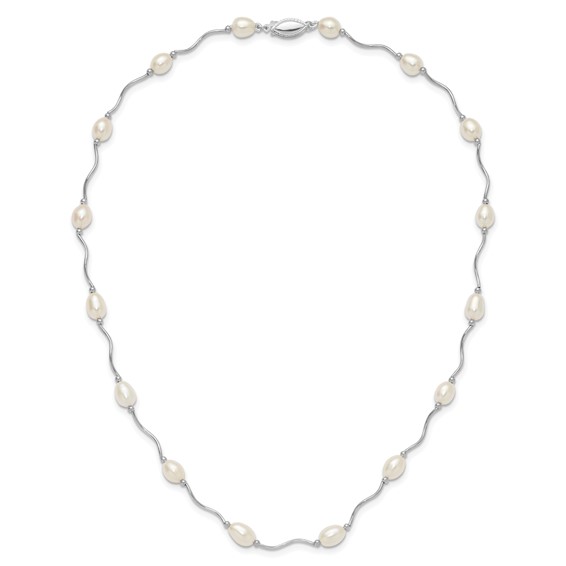Sterling Silver Rhodium-plated 6-7mm White Rice Freshwater Cultured Pearl 16-Station 18 inch Necklace