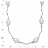 Sterling Silver Rhodium-plated 6-7mm White Rice Freshwater Cultured Pearl 16-Station Necklace, 18" view 3