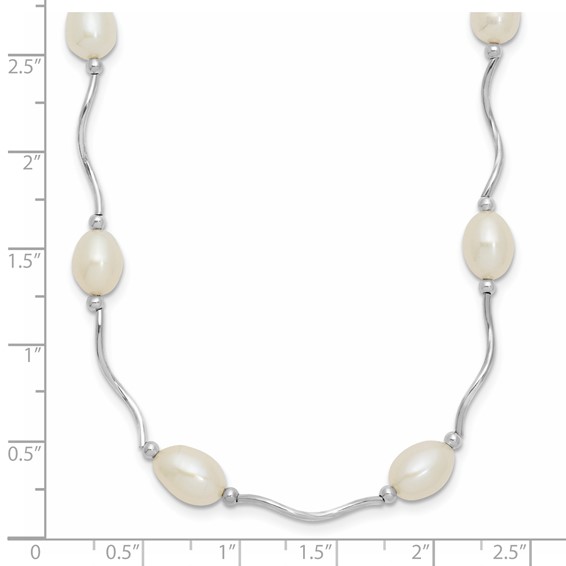 Sterling Silver Rhodium-plated 6-7mm White Rice Freshwater Cultured Pearl 16-Station 18 inch Necklace