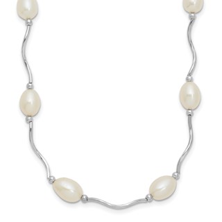 Sterling Silver Rhodium-plated 6-7mm White Rice Freshwater Cultured Pearl 16-Station 18 inch Necklace
