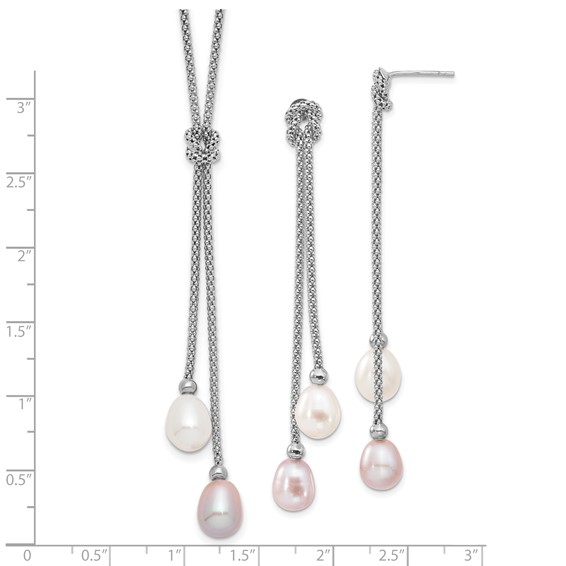 Sterling Silver FWC Pearl Knot Necklace and Earring Set
