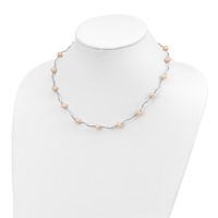 Sterling Silver Rhodium-plated 6-7mm Pink Near-Round Freshwater Cultured Pearl 18-Station Necklace, 18" view 2