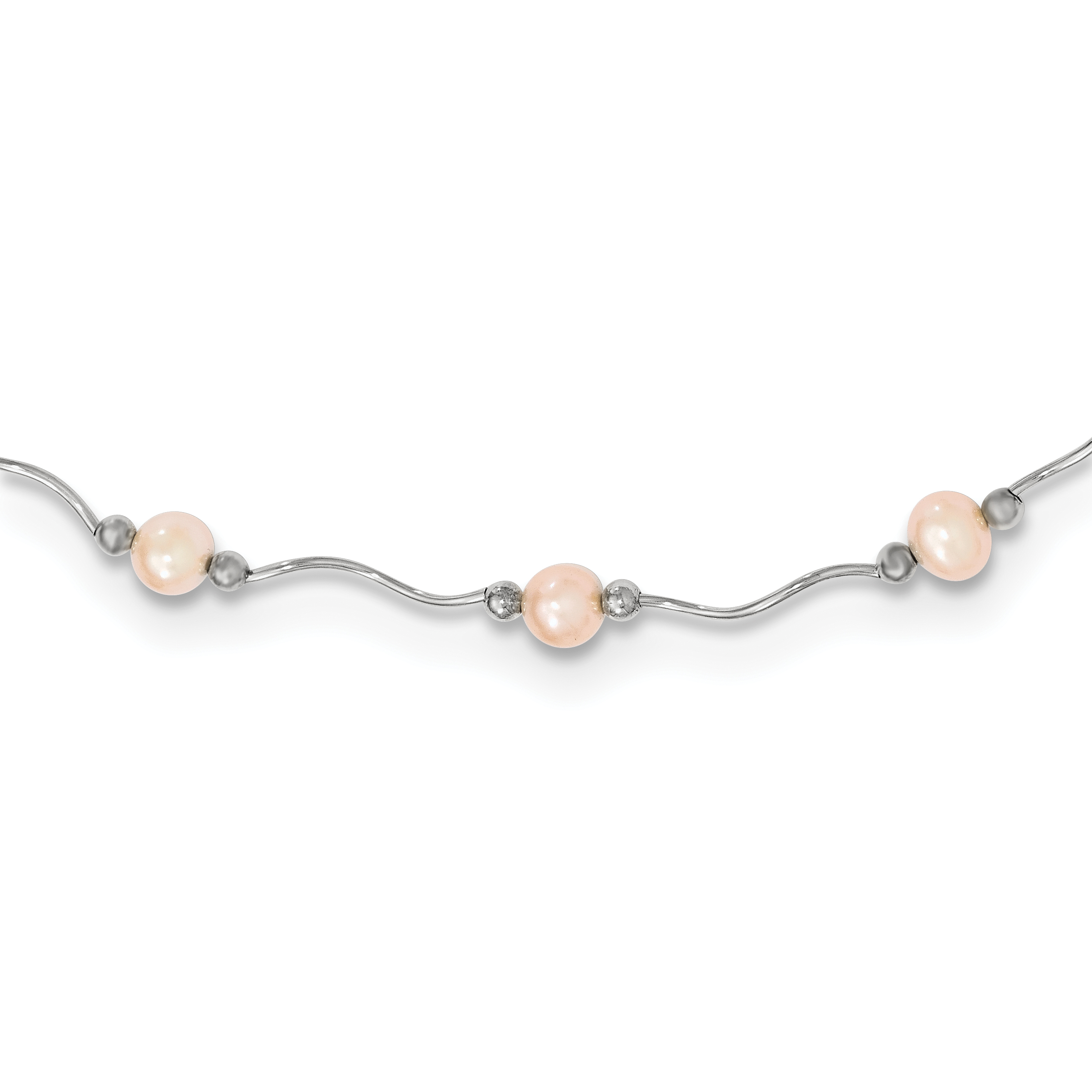 Sterling Silver Rhodium-plated 6-7mm Pink Near-Round Freshwater Cultured Pearl 18-Station 18 inch Necklace (QH4742-18)