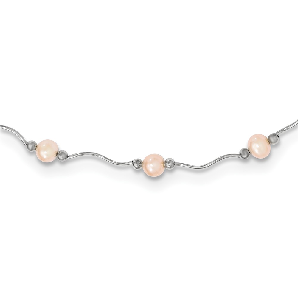 Sterling Silver Rhodium-plated 6-7mm Pink Near-Round Freshwater Cultured Pearl 18-Station 18 inch Necklace (QH4742-18)