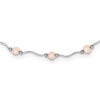 Sterling Silver Rhodium-plated 6-7mm Pink Near-Round Freshwater Cultured Pearl 18-Station Necklace, 18" view 1