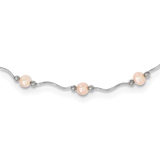 Sterling Silver Rhodium-plated 6-7mm Pink Near-Round Freshwater Cultured Pearl 18-Station 18 inch Necklace