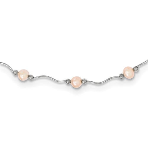 Sterling Silver Rhodium-plated 6-7mm Pink Near-Round Freshwater Cultured Pearl 18-Station Necklace, 18"
