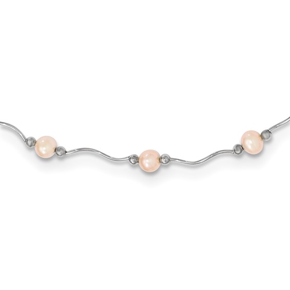 Sterling Silver Rhodium-plated 6-7mm Pink Near-Round Freshwater Cultured Pearl 18-Station 18 inch Necklace