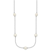 Sterling Silver Rhodium-plated 7-8mm White Near-Round Freshwater Cultured Pearl 7-Station Necklace with 2 Inch Extension, 17" view 2