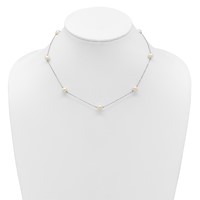 Sterling Silver Rhodium-plated 7-8mm White Near-Round Freshwater Cultured Pearl 7-Station Necklace with 2 Inch Extension, 17" view 4