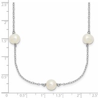 Sterling Silver Rhodium-plated 7-8mm White Near-Round Freshwater Cultured Pearl 7-Station Necklace with 2 Inch Extension, 17" view 3