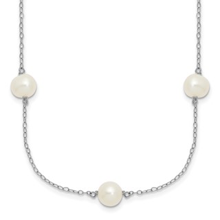 Sterling Silver Rhodium-plated 7-8mm White Near-Round Freshwater Cultured Pearl 7-Station 17 inch with 2 inch Extension Necklace