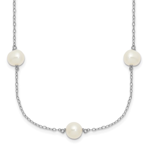 Sterling Silver Rhodium-plated 7-8mm White Near-Round Freshwater Cultured Pearl 7-Station 17 inch with 2 inch Extension Necklace