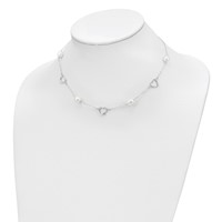 Sterling Silver Rhodium-plated 7-8mm White Teardrop Freshwater Cultured Pearl and Hearts Necklace with 2 Inch Extension, 17" view 3