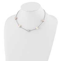 Sterling Silver 9-11mm Multi-color Freshwater Cultured Pearl Necklace with Ext., 2" view 4