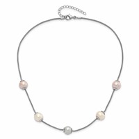 Sterling Silver 9-11mm Multi-color Freshwater Cultured Pearl Necklace with Ext., 2" view 5